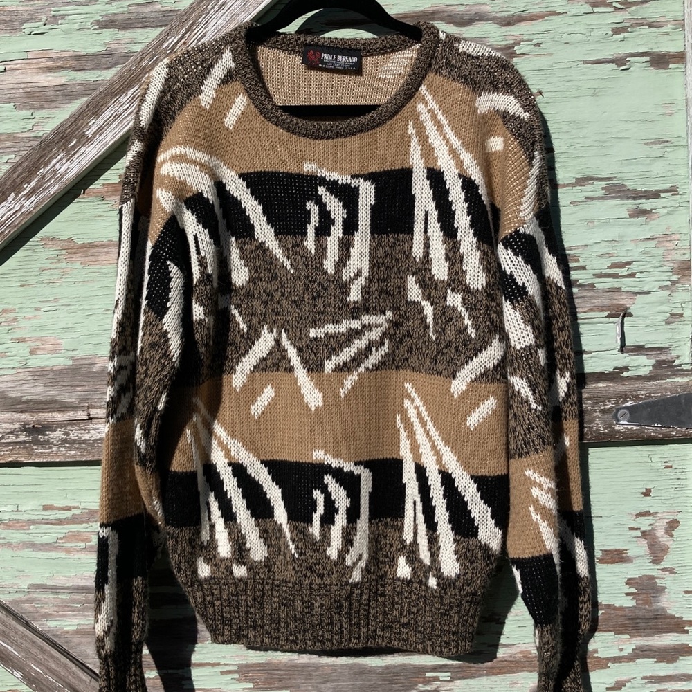 Vintage Slouchy Abstract Knit Sweater Neutrals Prince Bernardo